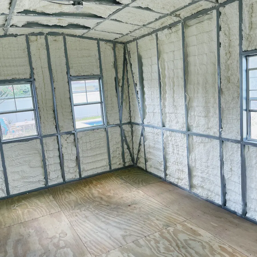 Closed-cell spray foam insulation applied to wall cavities in a residential project in Hollywood